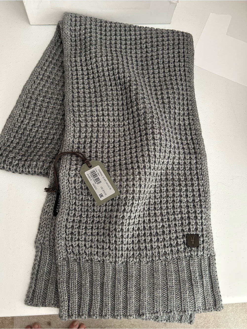 AllSaints Gray Waffle-Knit Sweater Scarf -NWT
